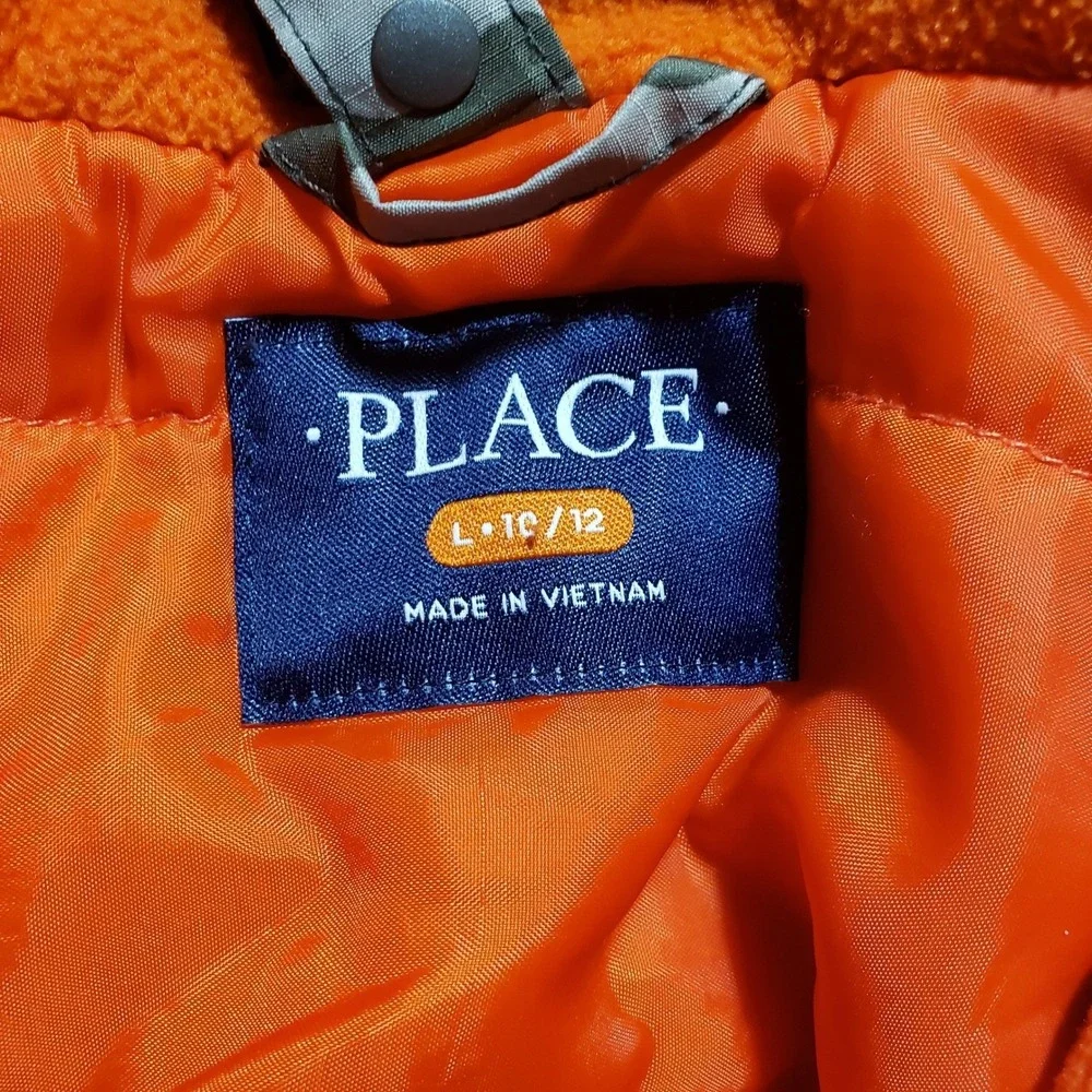 The Children's Place Boys Camo Jacket Large 10/12 Hooded Fleece Lined Camouflage